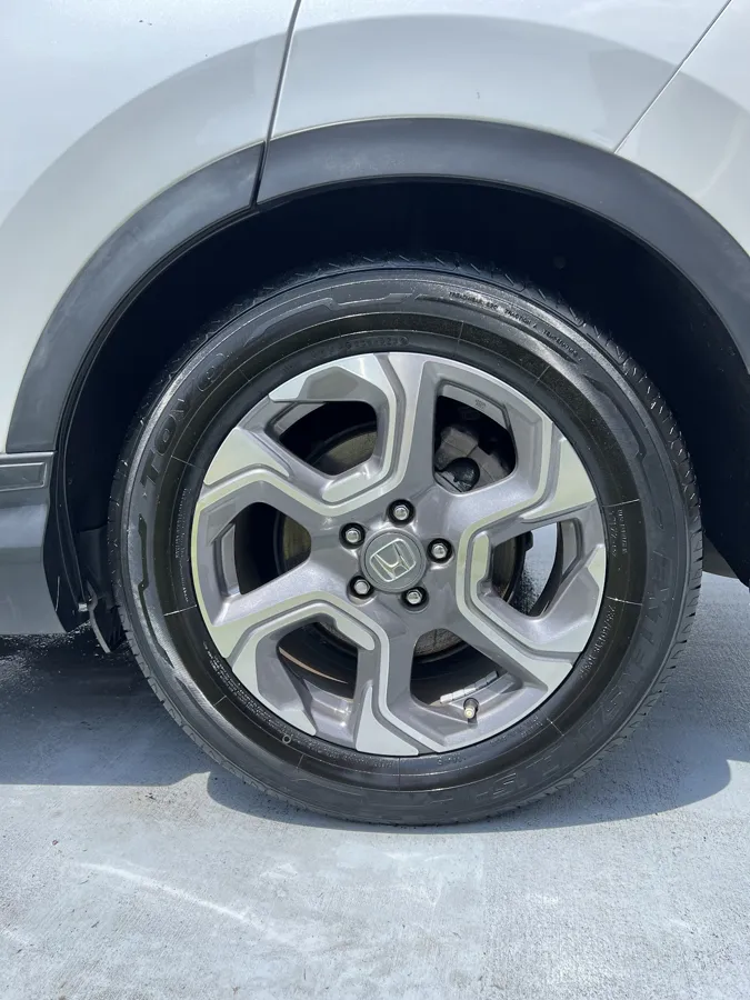 Wheel and tire cleaned and dressed during a mobile detail